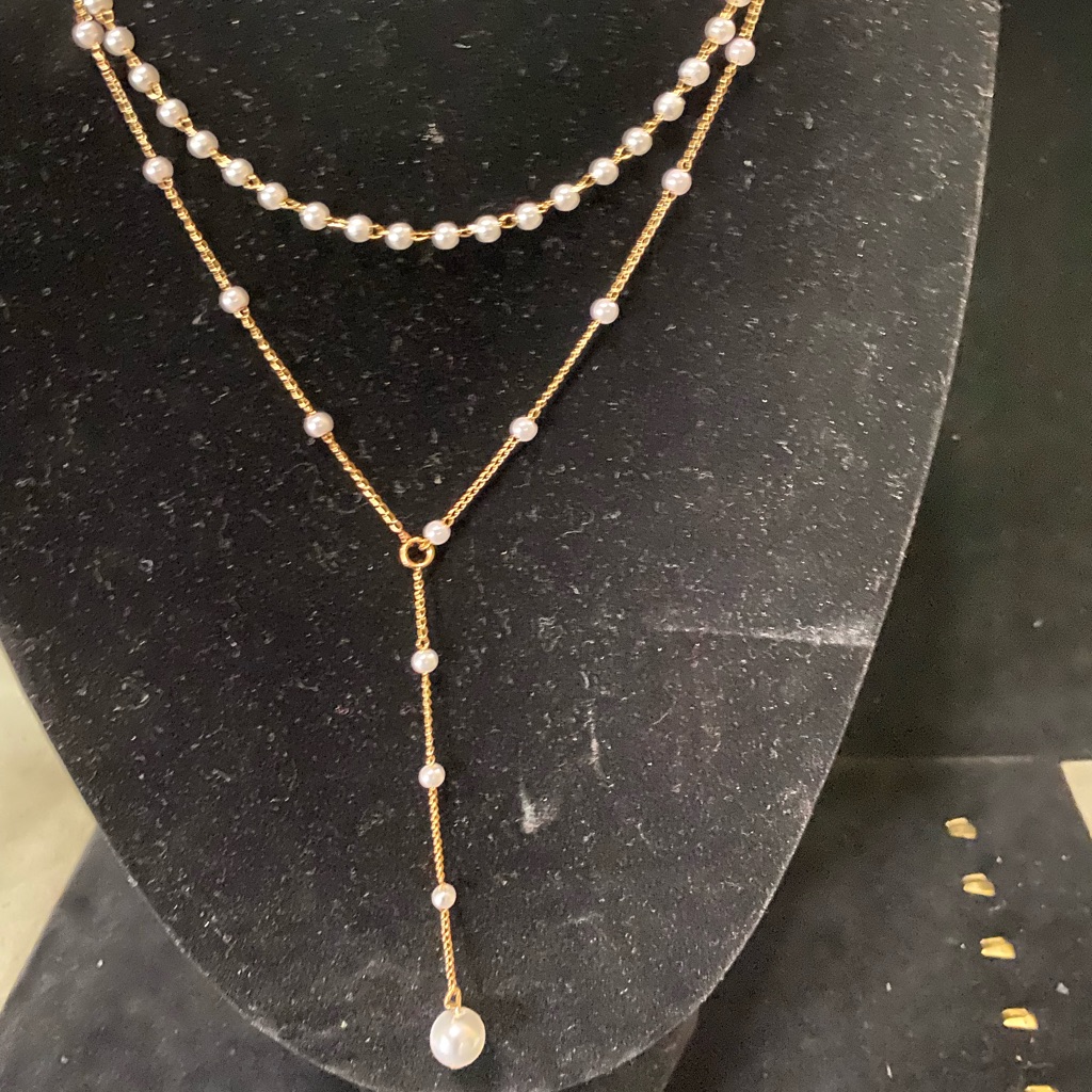 Gold And White Layered Pearl Necklace